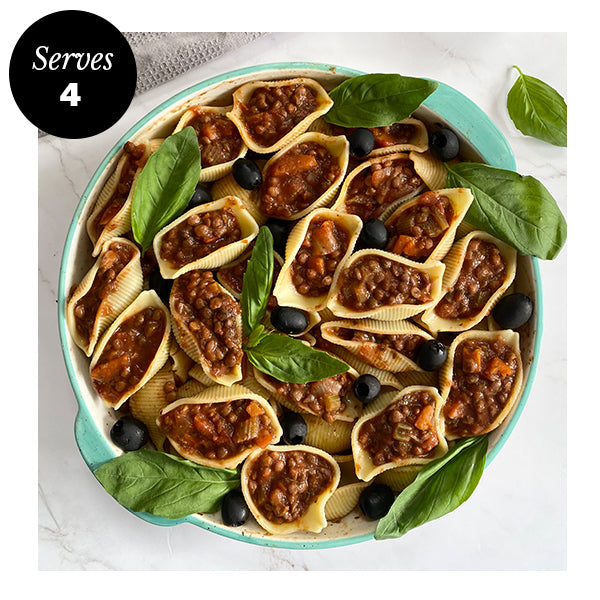 Sundried Tomato & Lentil Ragu Stuffed Pasta Shells
